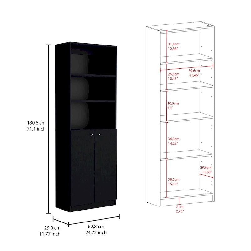 Ensemble bibliothèque 3 pièces, 170 cm de large, 5 étagères et placard, 13 étagères au total, 180 cm H x 30 cm P, garantie 1 an