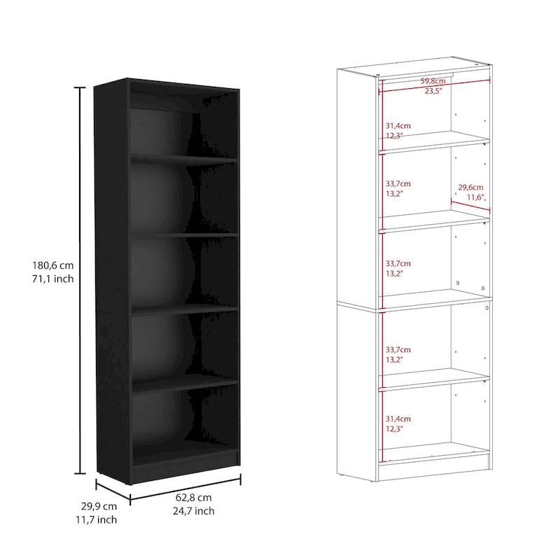 Ensemble bibliothèque 3 pièces, 170 cm de large, 5 étagères et placard, 13 étagères au total, 180 cm H x 30 cm P, garantie 1 an