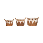 Paniers de rangement tressés à la main en feuilles de bananier, lot de 3, style bohème, finition naturelle, 25/30/35 cm de hauteur