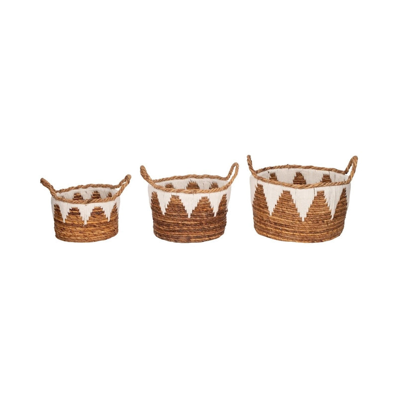 Paniers de rangement tressés à la main en feuilles de bananier, lot de 3, style bohème, finition naturelle, 25/30/35 cm de hauteur
