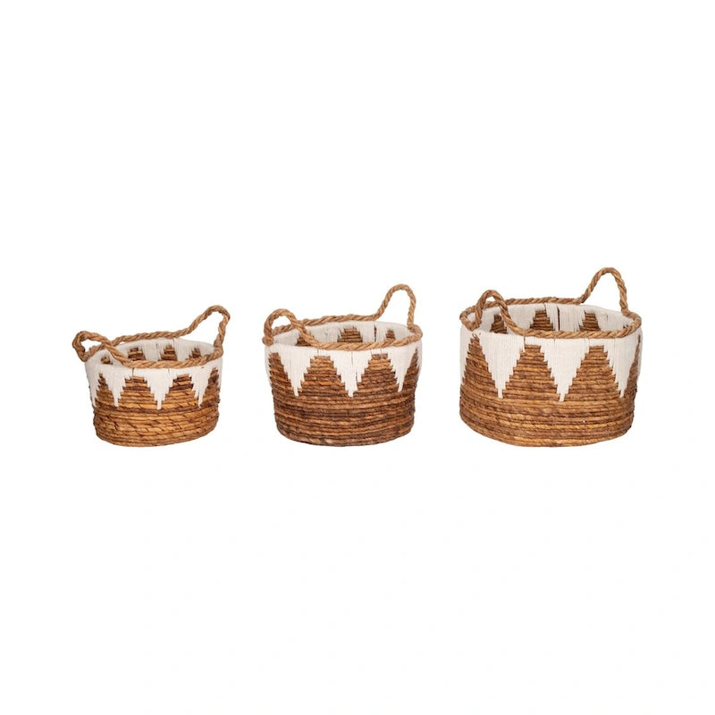 Paniers de rangement tressés à la main en feuilles de bananier, lot de 3, style bohème, finition naturelle, 25/30/35 cm de hauteur