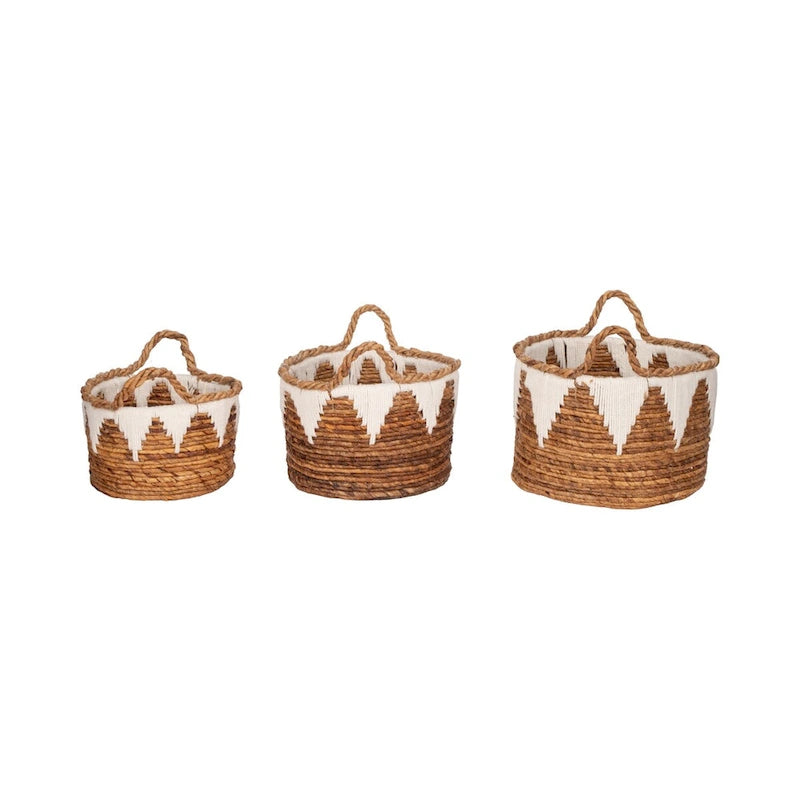Paniers de rangement tressés à la main en feuilles de bananier, lot de 3, style bohème, finition naturelle, 25/30/35 cm de hauteur