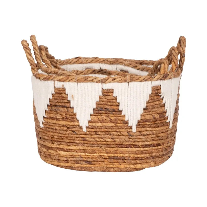 Paniers de rangement tressés à la main en feuilles de bananier, lot de 3, style bohème, finition naturelle, 25/30/35 cm de hauteur