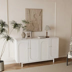 Functional 4-Door Intaglio Storage Cabinet with Pine Legs