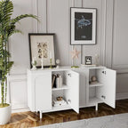 Functional 4-Door Intaglio Storage Cabinet with Pine Legs