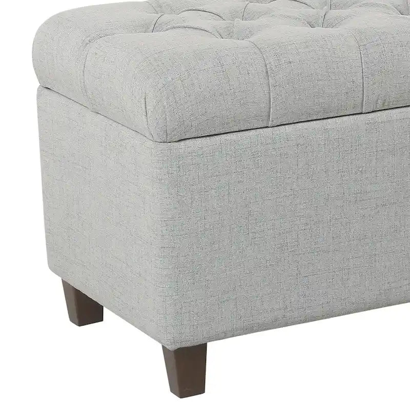 Banc en bois capitonné en tissu avec rangement à charnière, gris clair et marron