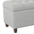 Banc en bois capitonné en tissu avec rangement à charnière, gris clair et marron