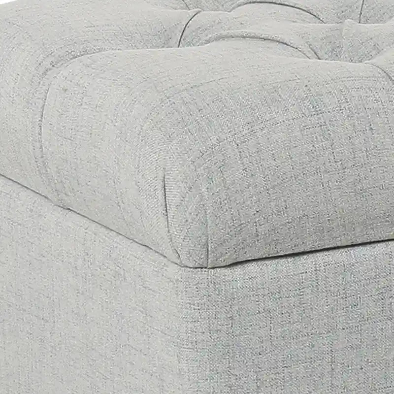 Banc en bois capitonné en tissu avec rangement à charnière, gris clair et marron