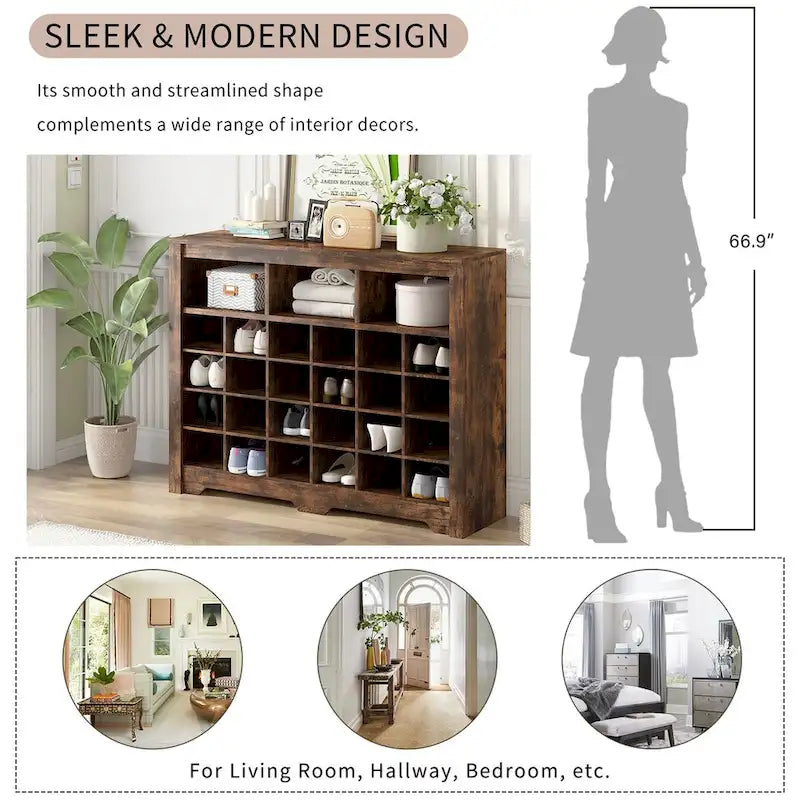 Meuble de rangement 24 compartiments pour chaussures au design élégant, meuble à chaussures moderne avec base incurvée, buffet polyvalent de haute qualité pour l'entrée