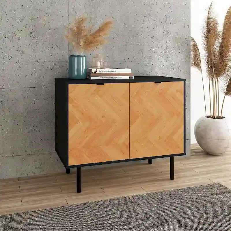 Mid-Century Modern Accent Cabinet with 2 Soft-Close Doors & Shelves, 35.43"L