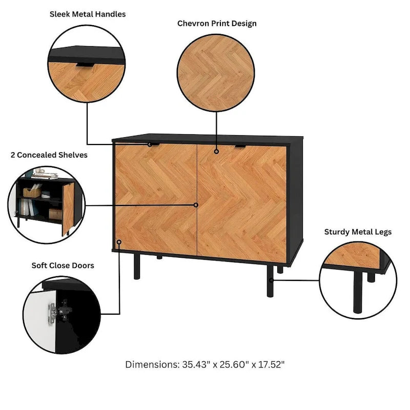 Mid-Century Modern Accent Cabinet with 2 Soft-Close Doors & Shelves, 35.43"L