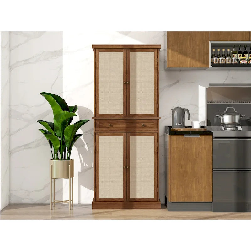 4 Door Cabinet with 1 Drawer, with 4 Adjustable Inner Shelves, Storage Cabinet