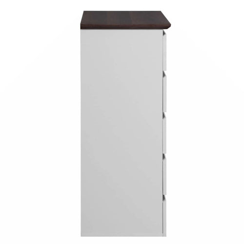 Commode 5 tiroirs avec plateau couleur bois, petite commode pour chambre d'enfant, salon