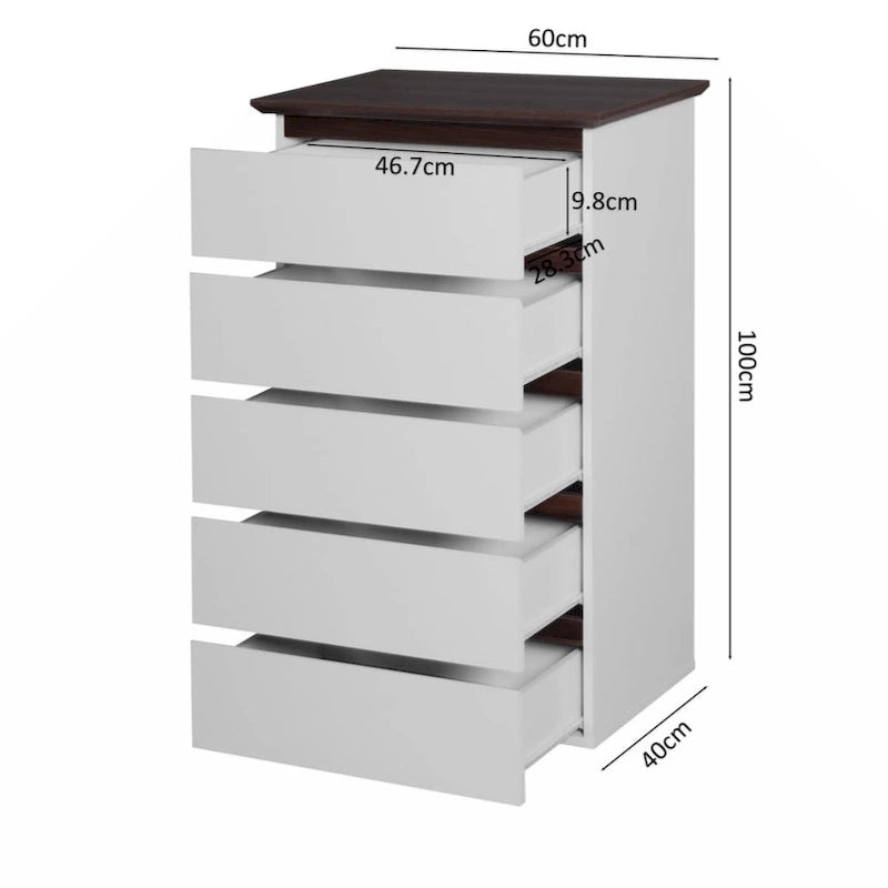 5 Drawer Dresser with Wood Color Top, Small Dresser for Kids Bedroom, Living Room