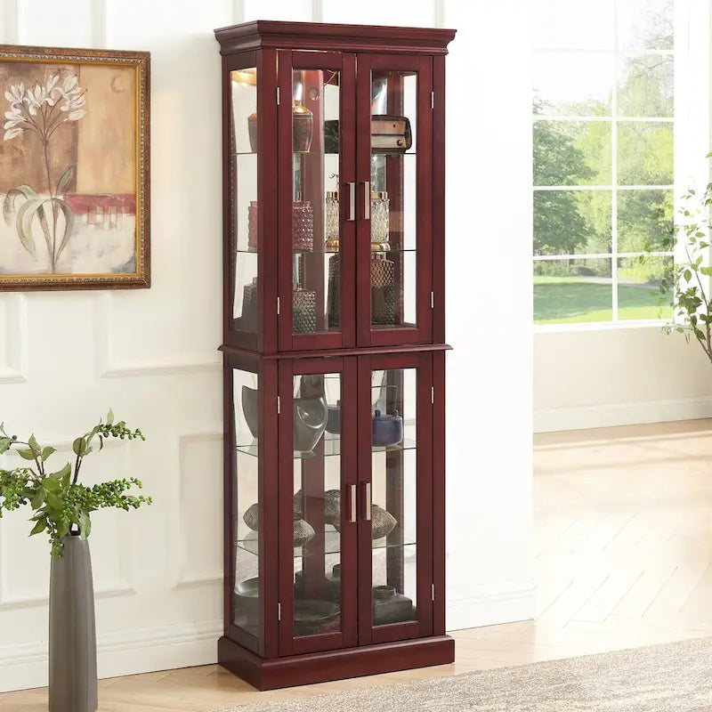 Lighted Curio Diapaly Cabinet,Adjustable Shelves,Mirrored Back Panel,Tempered Glass Doors (6 Tier),(E26 light bulb not included)