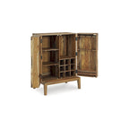 Meuble bar avec rangement pour bouteilles de vin, casier 9 bouteilles, support 12 verres, bois de sheesham, 32L x 20P x 45H