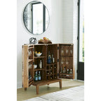 Meuble bar avec rangement pour bouteilles de vin, casier 9 bouteilles, support 12 verres, bois de sheesham, 32L x 20P x 45H