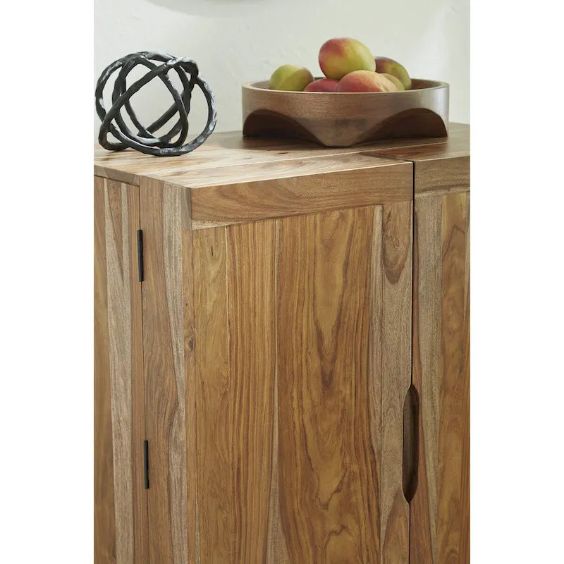 Meuble bar avec rangement pour bouteilles de vin, casier 9 bouteilles, support 12 verres, bois de sheesham, 32L x 20P x 45H