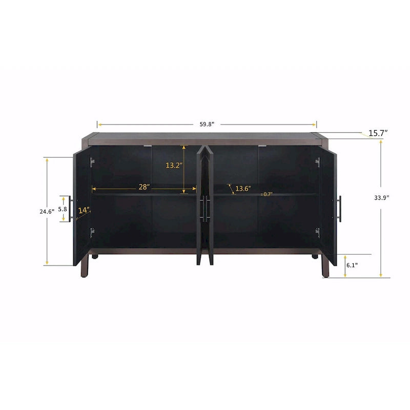 Vintage American Country Wooden Sideboard with Four Doors