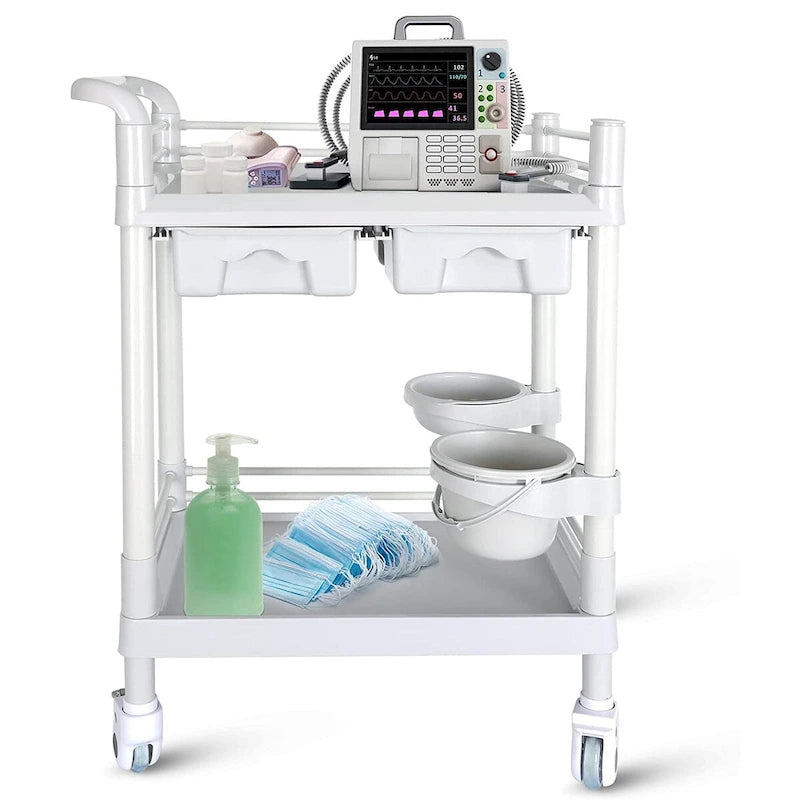 Chariots médicaux à roulettes Chariot d'esthéticienne mobile à 2 niveaux, charge de 150 kg, chariot d'hôpital pour scanner à ultrasons, chariot utilitaire