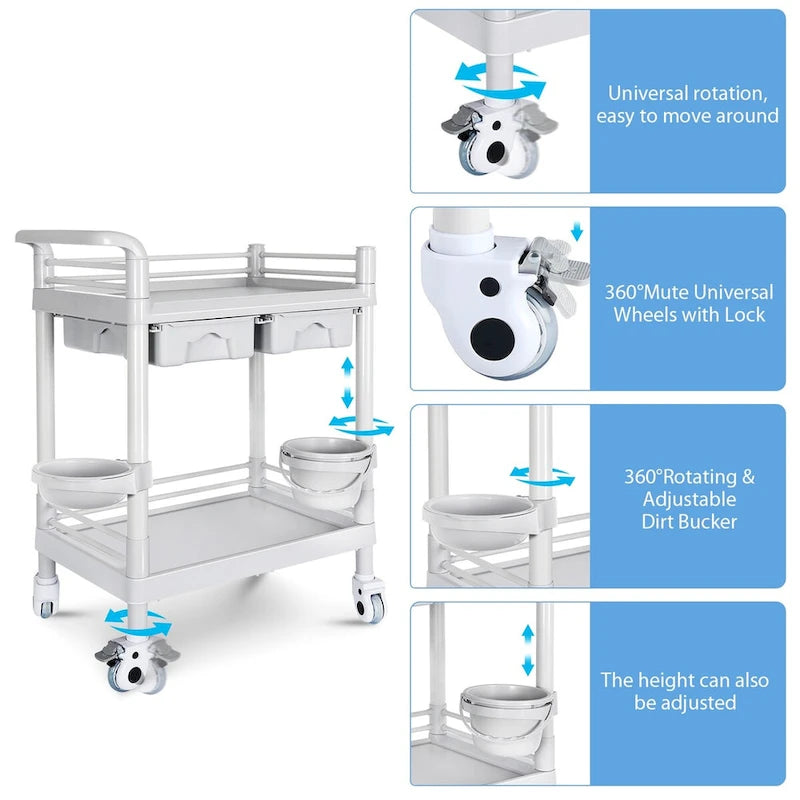 Chariots médicaux à roulettes Chariot d'esthéticienne mobile à 2 niveaux, charge de 150 kg, chariot d'hôpital pour scanner à ultrasons, chariot utilitaire