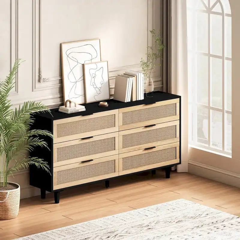 59.066-Drawers Rattan Storage Cabinet