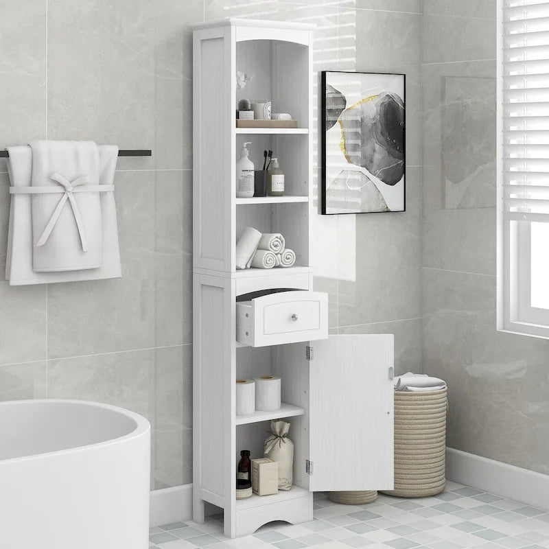 Meuble Colonne de Salle de Bain Autonome avec Tiroir - 34 x 23 x 170 cm (L x l x H)