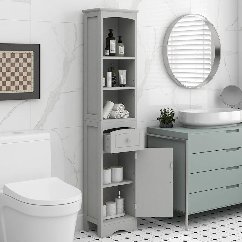 Meuble Colonne de Salle de Bain Autonome avec Tiroir - 34 x 23 x 170 cm (L x l x H)