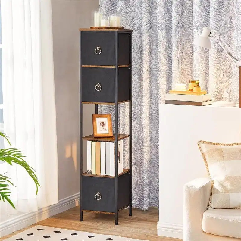 6 Tier Corner Shelf Stand with 3 Drawers - 11.8L x 11.8W x 55.5H