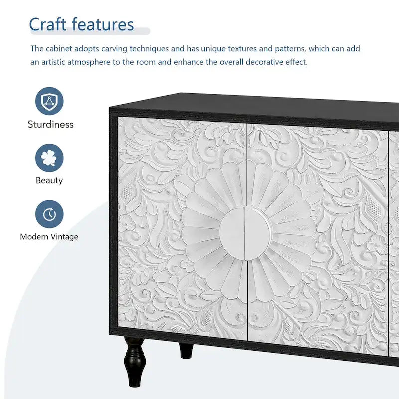 Vintage White Sideboards with Large Faceted Carved