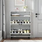 Meuble à chaussures avec porte coulissante type "grange", organisateur de chaussures avec 2 tiroirs basculants, meuble à chaussures autoportant avec rangement ouvert