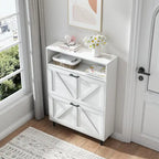 Meuble à chaussures avec porte coulissante type "grange", organisateur de chaussures avec 2 tiroirs basculants, meuble à chaussures autoportant avec rangement ouvert