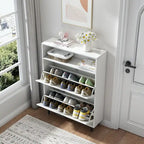 Meuble à chaussures avec porte coulissante type "grange", organisateur de chaussures avec 2 tiroirs basculants, meuble à chaussures autoportant avec rangement ouvert