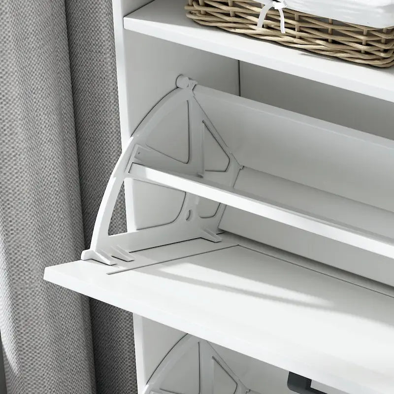 Meuble à chaussures avec porte coulissante type "grange", organisateur de chaussures avec 2 tiroirs basculants, meuble à chaussures autoportant avec rangement ouvert
