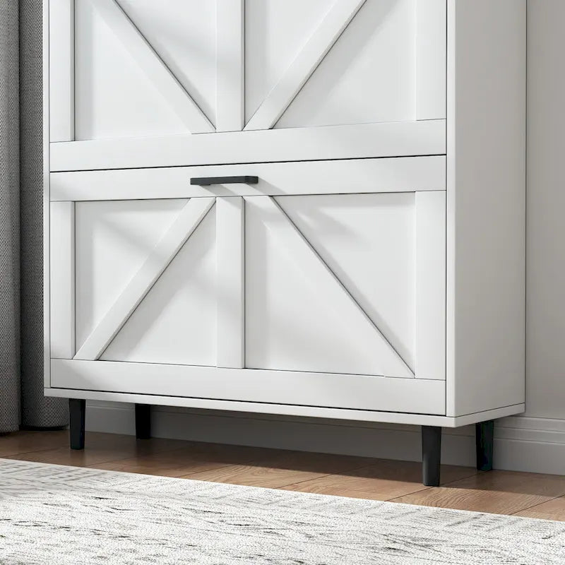 Meuble à chaussures avec porte coulissante type "grange", organisateur de chaussures avec 2 tiroirs basculants, meuble à chaussures autoportant avec rangement ouvert