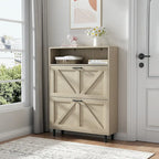 Meuble à chaussures avec porte coulissante type "grange", organisateur de chaussures avec 2 tiroirs basculants, meuble à chaussures autoportant avec rangement ouvert