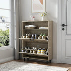 Meuble à chaussures avec porte coulissante type "grange", organisateur de chaussures avec 2 tiroirs basculants, meuble à chaussures autoportant avec rangement ouvert