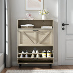 Meuble à chaussures avec porte coulissante type "grange", organisateur de chaussures avec 2 tiroirs basculants, meuble à chaussures autoportant avec rangement ouvert