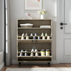 Meuble à chaussures avec porte coulissante type "grange", organisateur de chaussures avec 2 tiroirs basculants, meuble à chaussures autoportant avec rangement ouvert